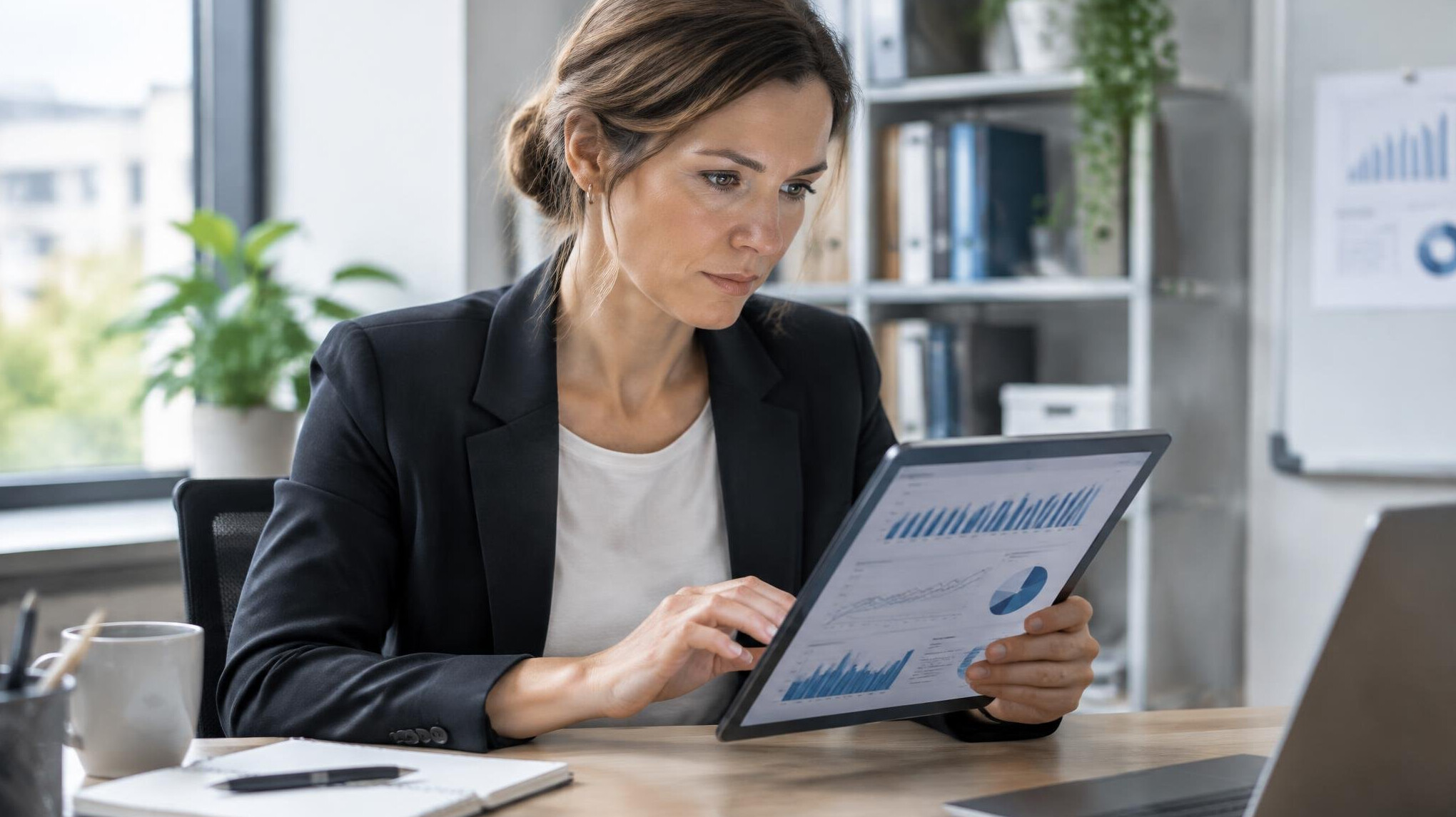 Researcher reviewing statistical charts on a tablet