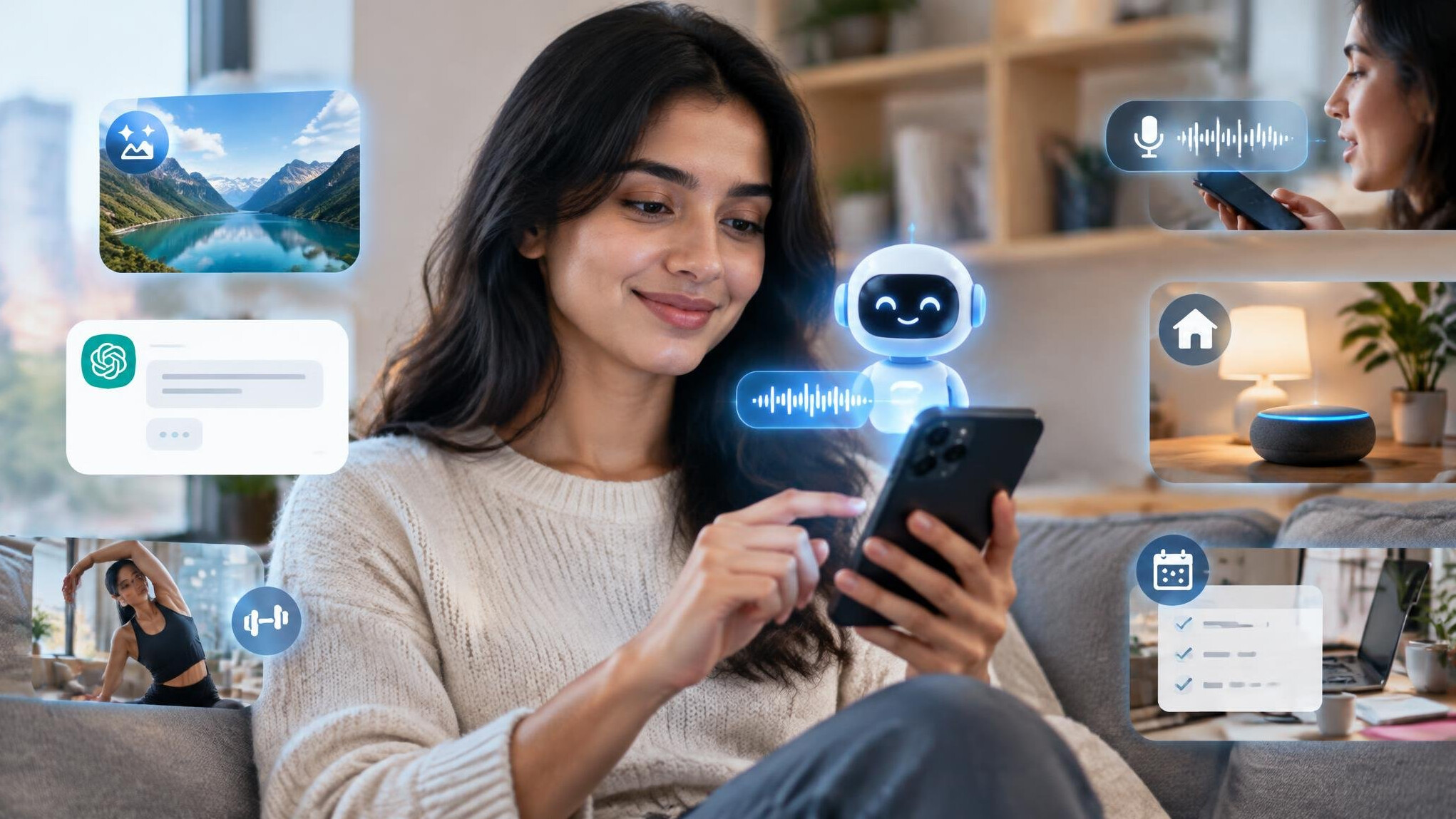 people using smartphone with ai