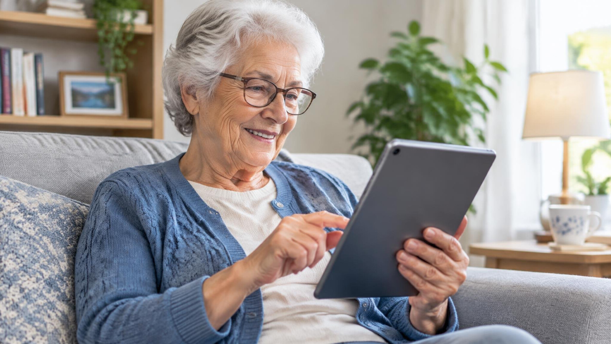 elderly person with tablet