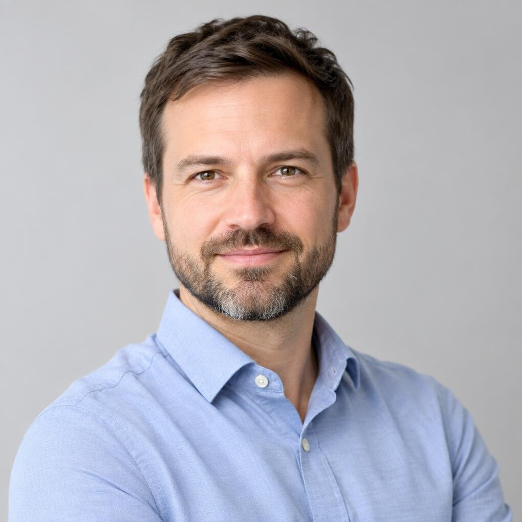 Studio portrait of a German man in his 40s, survey methodologist